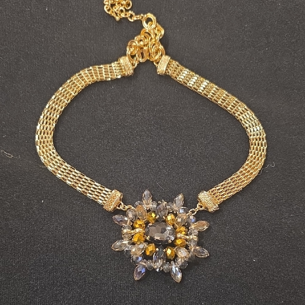 Vintage Natasha Gold and Rhinestone  Artisan Necklace.
